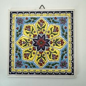 Vintage Art Tile Hand Made By Smaltotechniki Ceramik Moschato Greece 6x6 2 avail